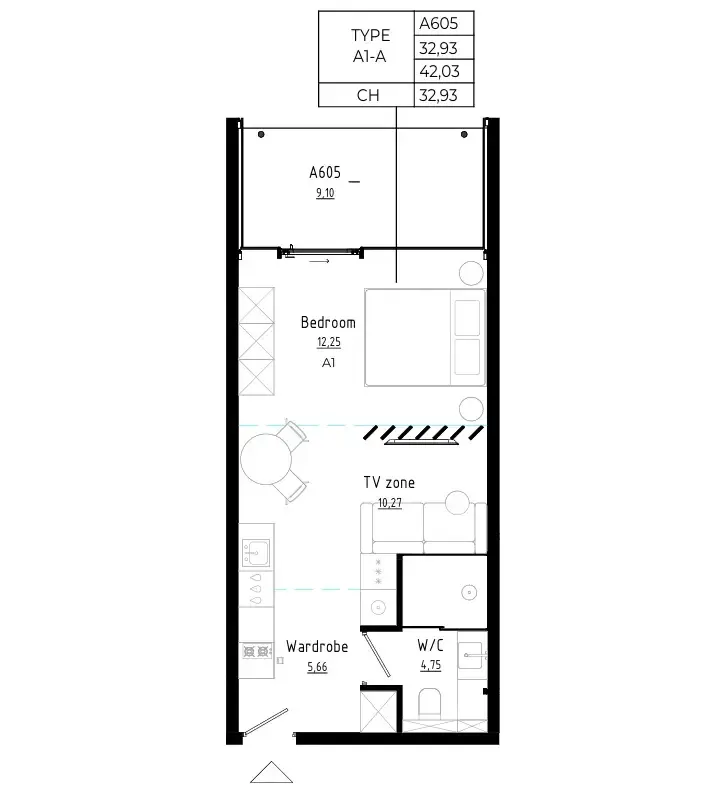 Bamboo Forest Studio floor plan, 452 – 463 sqft