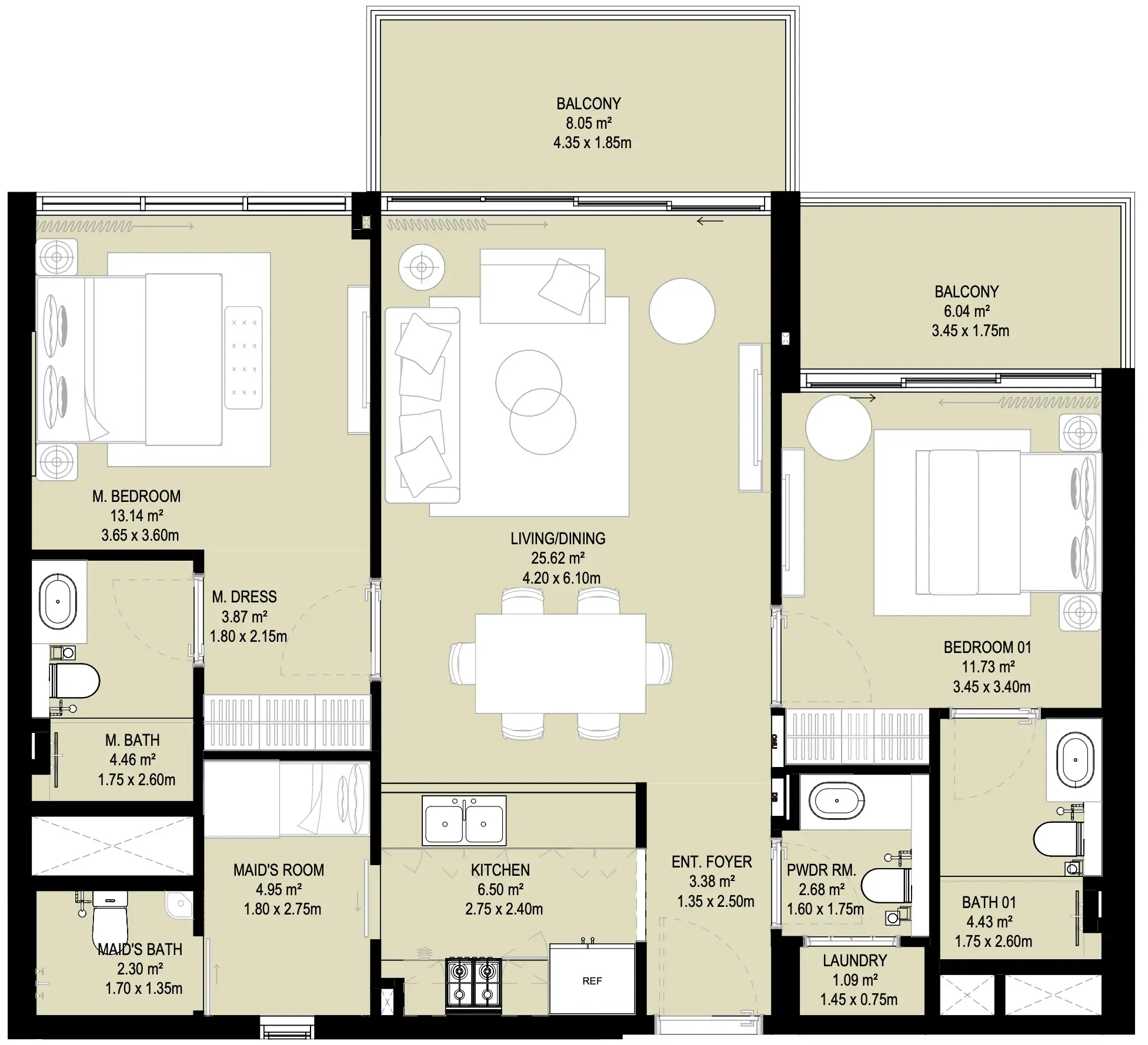 Aura Prestige 2 bed floor plan, 1,195 sqft