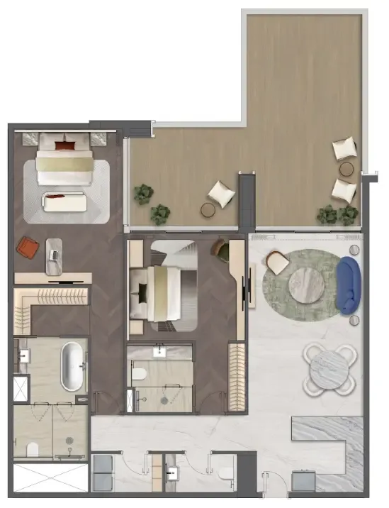 Mas Barsha Residency 2 bed floor plan, 1,934 sqft