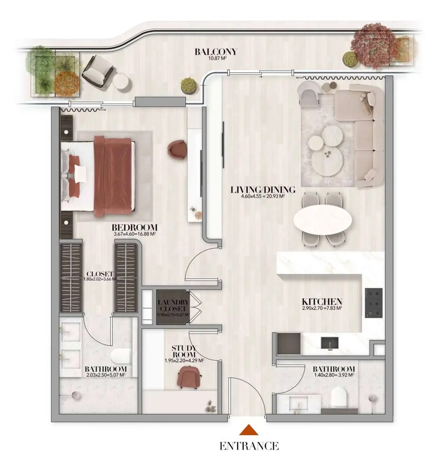 Gate Eleven by Amwaj Development 1 bed floor plan, 890 sqft