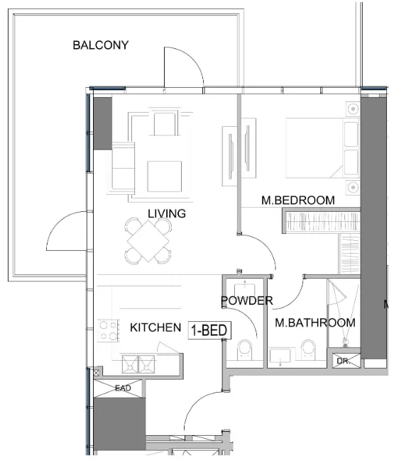 Damac Safa Gate 1 bed floor plan, 892 sqft
