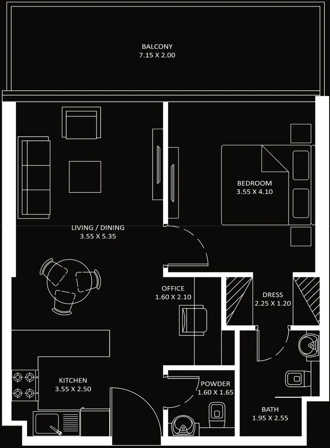 Diamondz 1 bed floor plan, 745 – 753 sqft