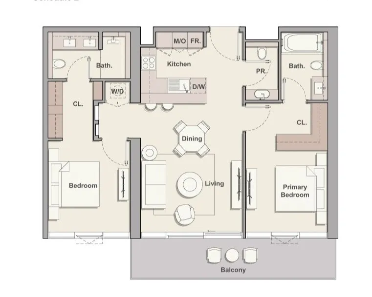 Soto Grande 2 bed floor plan, 1,110 sqft
