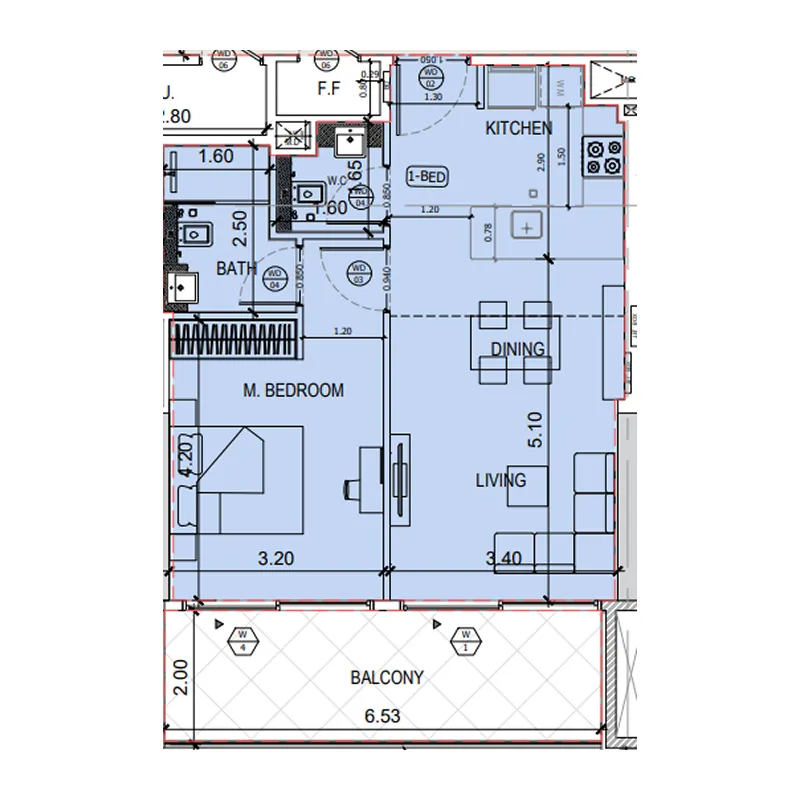 Binghatti Amberhall 1 bed floor plan, 724 sqft