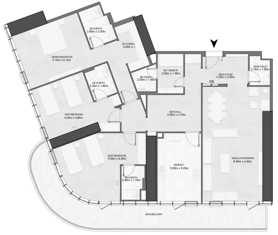 Joud Tower 3 bed floor plan, 2,688 – 2,690 sqft