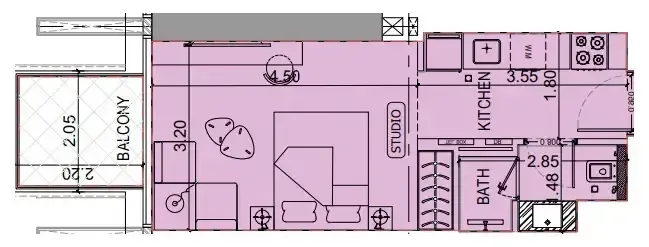 Binghatti Luxuria Studio floor plan, 338 sqft