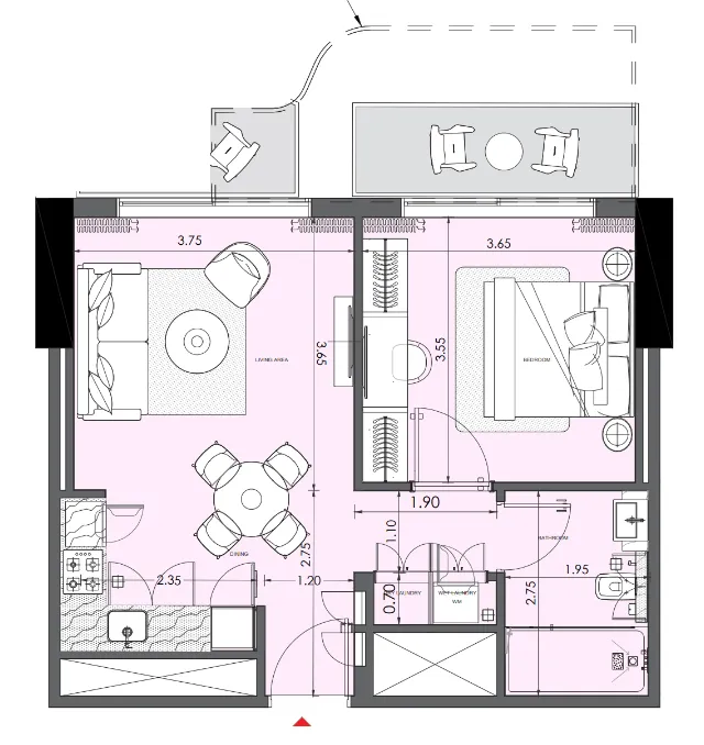 Azizi Wasel 1 bed floor plan, 643 sqft