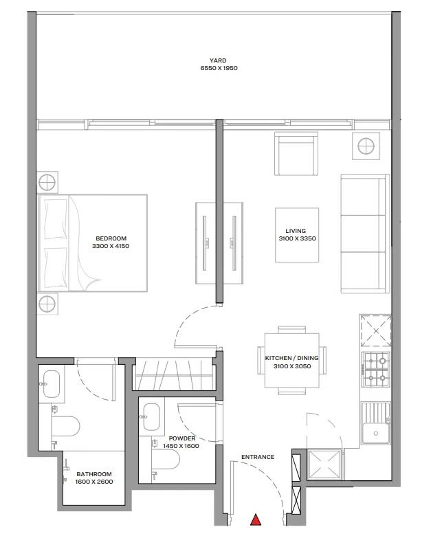 Beach Residences at Siniya Island 1 bed floor plan, 664 sqft