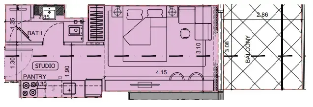 Project Maybach Studio floor plan, 395 sqft