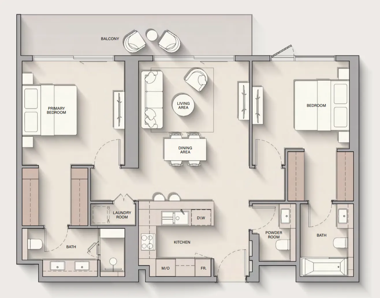 The Hillgate 2 bed floor plan, 1,197 sqft