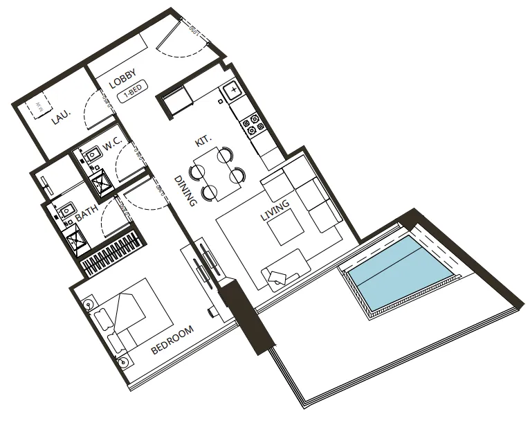 Binghatti Grove 1 bed floor plan, 908 sqft