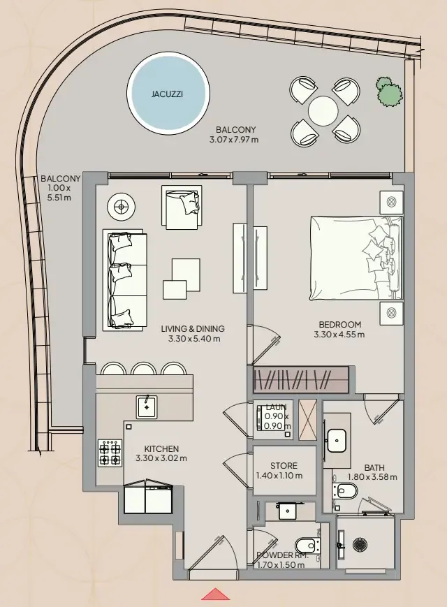 Mayfair Nexus 1 bed floor plan, 928 sqft