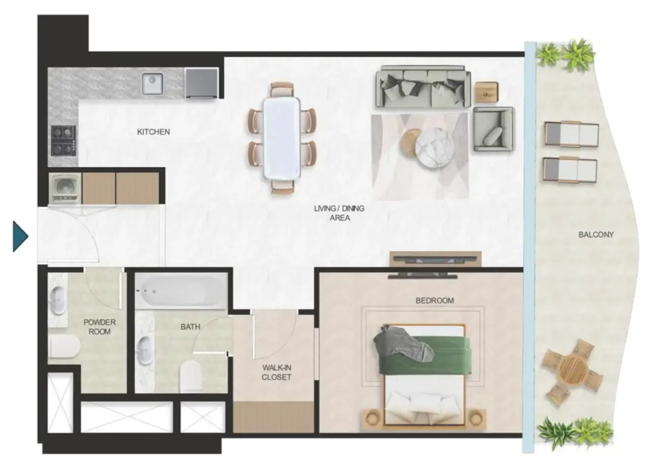 Oystra 1 bed floor plan, 853 sqft