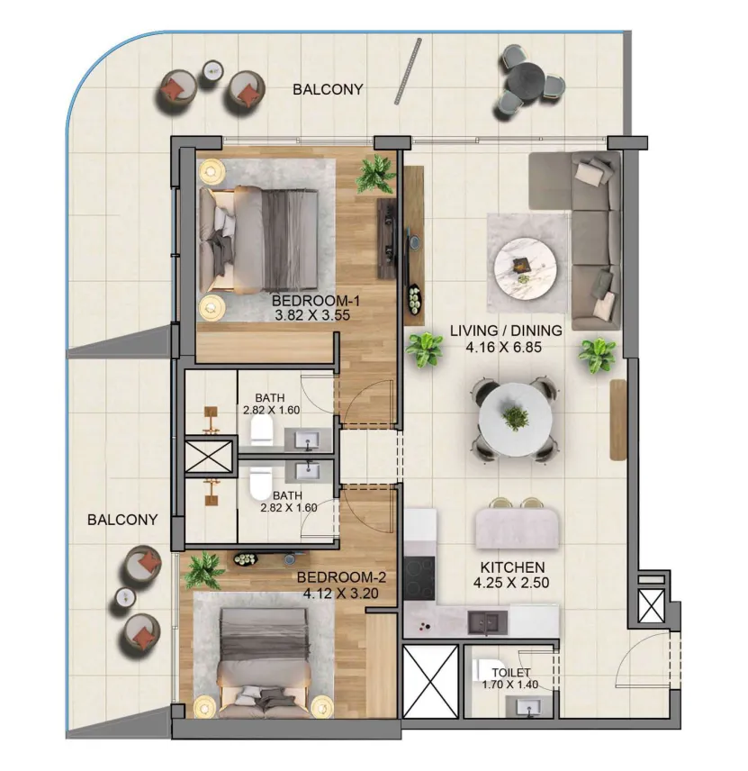 Sky Hills Residence 3 2 bed floor plan, 1,499 sqft