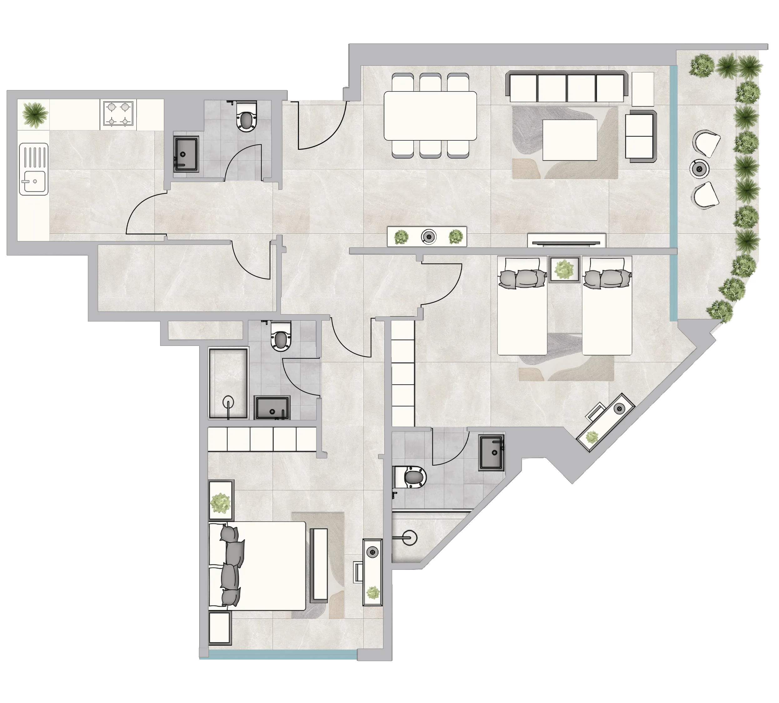 Infinity Tower 2 bed floor plan, 1,699 sqft