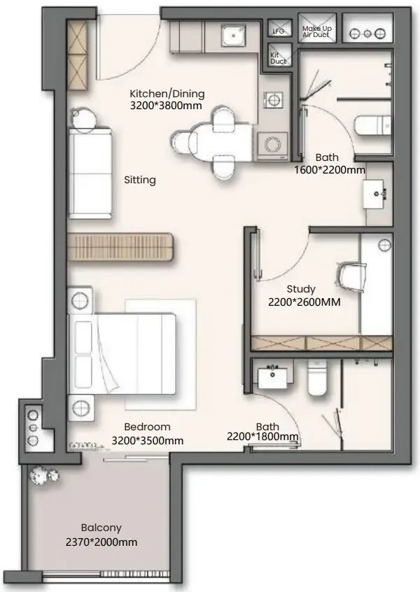 Yigo 26 Studio floor plan, 505 sqft