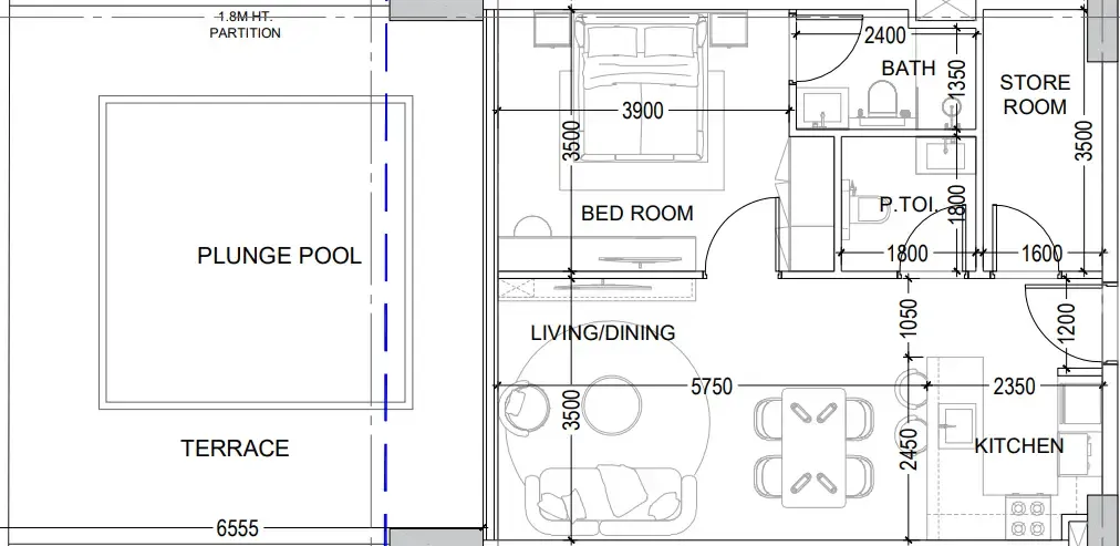 Al Haseen Residences 6 1 bed floor plan, 1,168 sqft