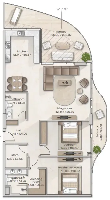 Zephyra Residences 2 bed floor plan, 1,804 sqft