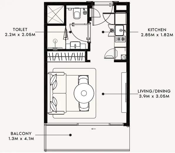 Azizi Milan Studio floor plan, 340 sqft