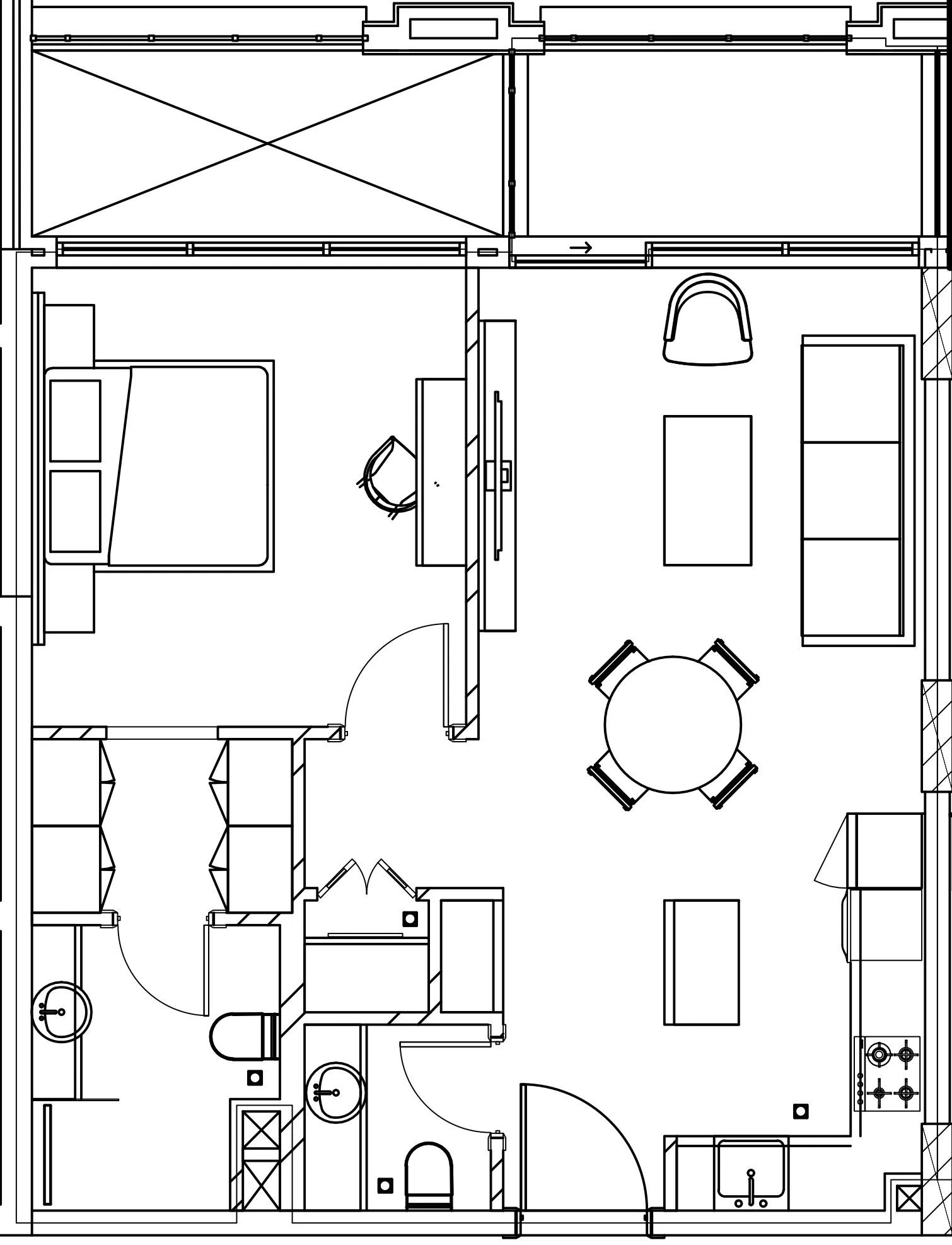 Berkeley Square 1 bed floor plan, 684 sqft