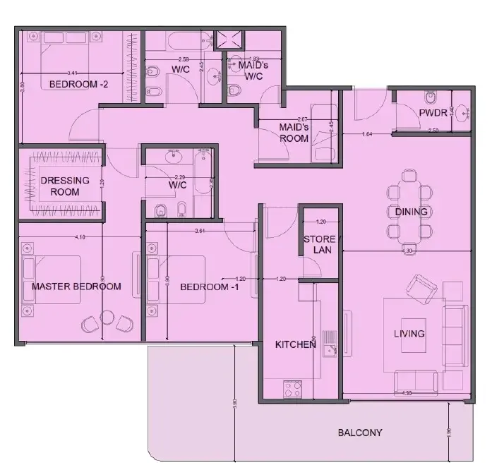 One Residence Al Reem Island 3 bed floor plan, 2,041 sqft