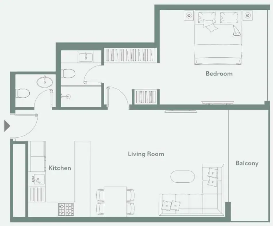 Luma Park Views 1 bed floor plan, 804 sqft