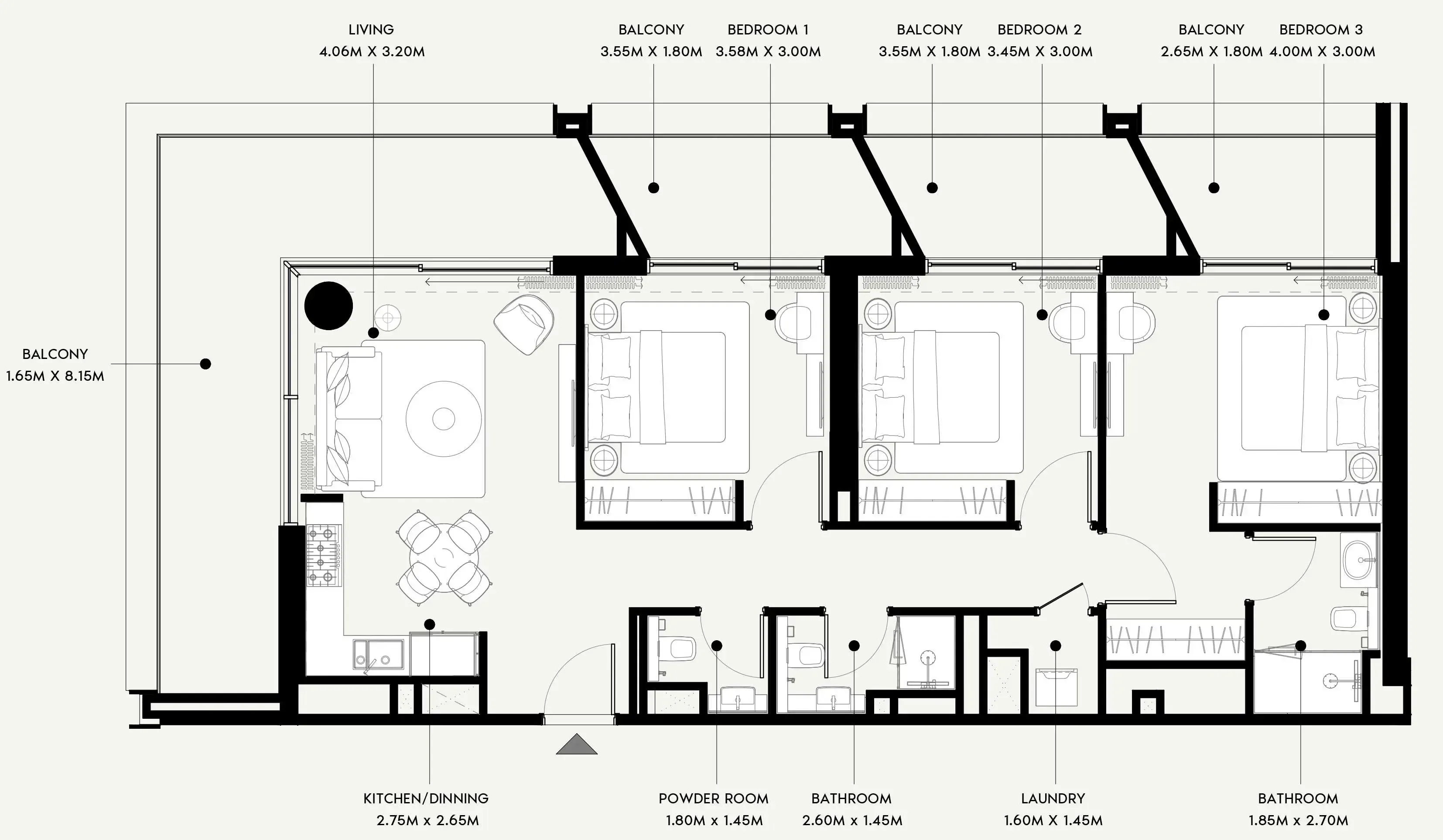 Azizi Venice 3 bed floor plan, 1,599 sqft