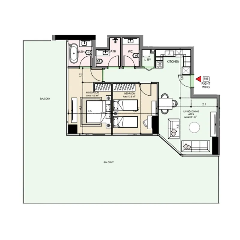 Edgewater Residences 1, 2 and 3 2 bed floor plan, 2,614 sqft