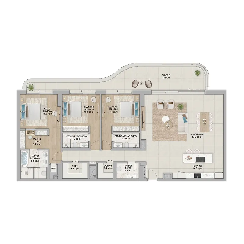 Fahid Beach Terraces 3 bed floor plan, 2,979 – 3,534 sqft