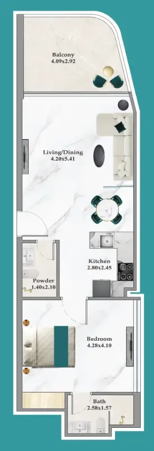 Breez 1 bed floor plan, 667 sqft
