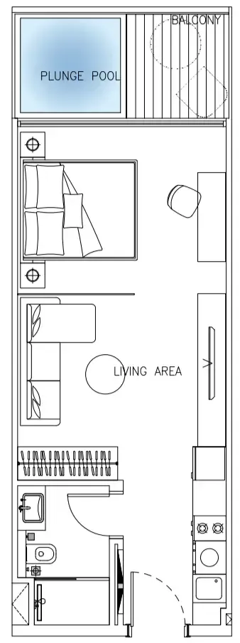 Sky Suites Studio floor plan, 468 sqft