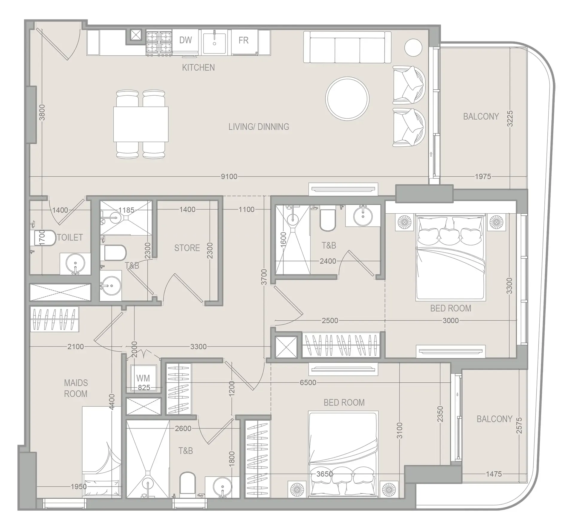 FLU1D ONE 2 bed floor plan, 1,293 sqft