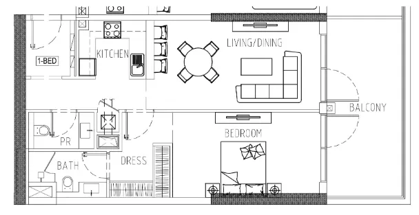 Damac Riverside Views 1 bed floor plan, 946 sqft