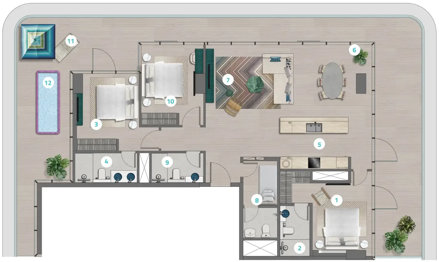 Trio Isle 3 bed floor plan, 2,191 sqft