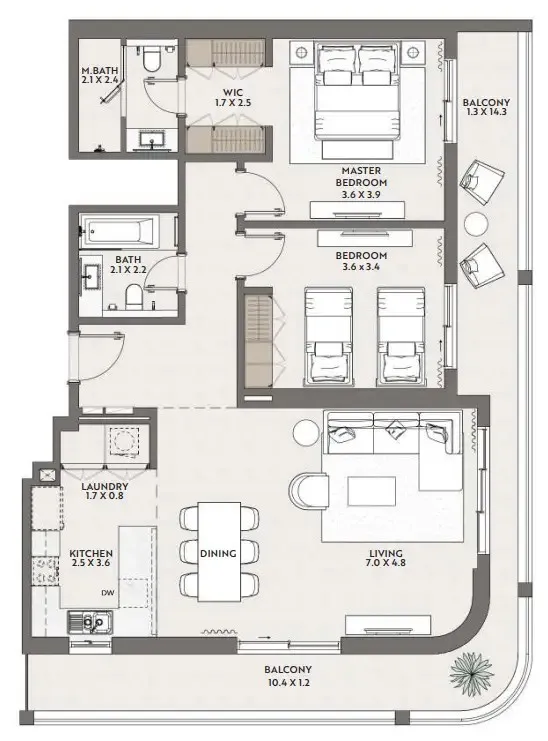 Cello by Taraf 2 bed floor plan, 1,539 sqft