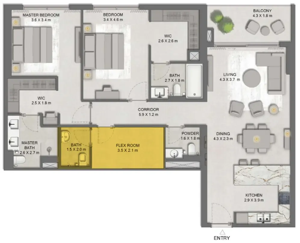 Ghaf Woods Distrikt 2 bed floor plan, 1,440 sqft