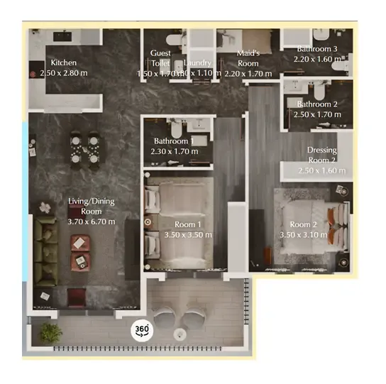 Bab Al Qasr Garden Residences 65 2 bed floor plan, 1,171 sqft