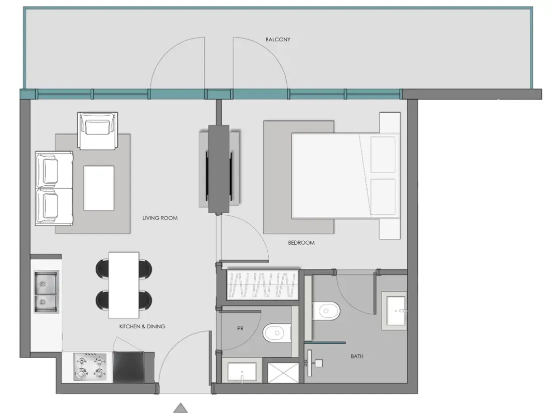 Samana Hills South 3 1 bed floor plan, 628 sqft