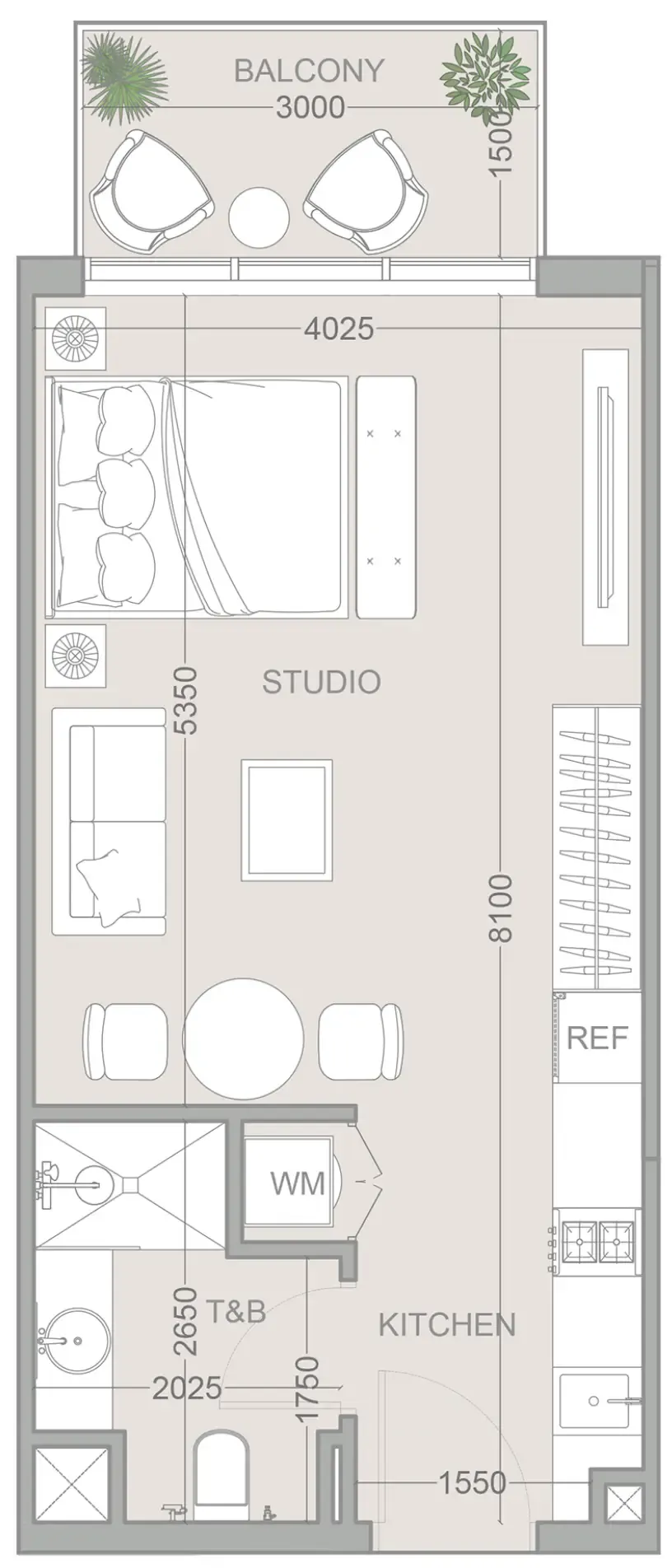 1WOOD Residence 2 Studio floor plan, 426 sqft