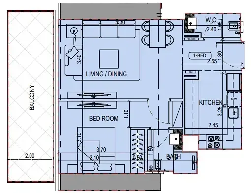 Binghatti Sky Terraces 1 bed floor plan, 751 sqft