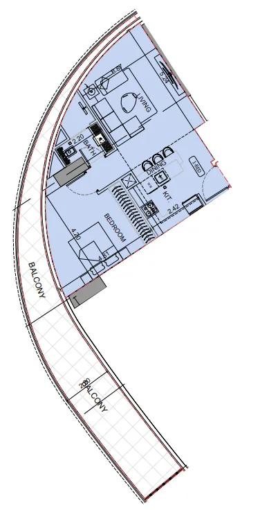 Binghatti Aquarise 1 bed floor plan, 1,027 sqft