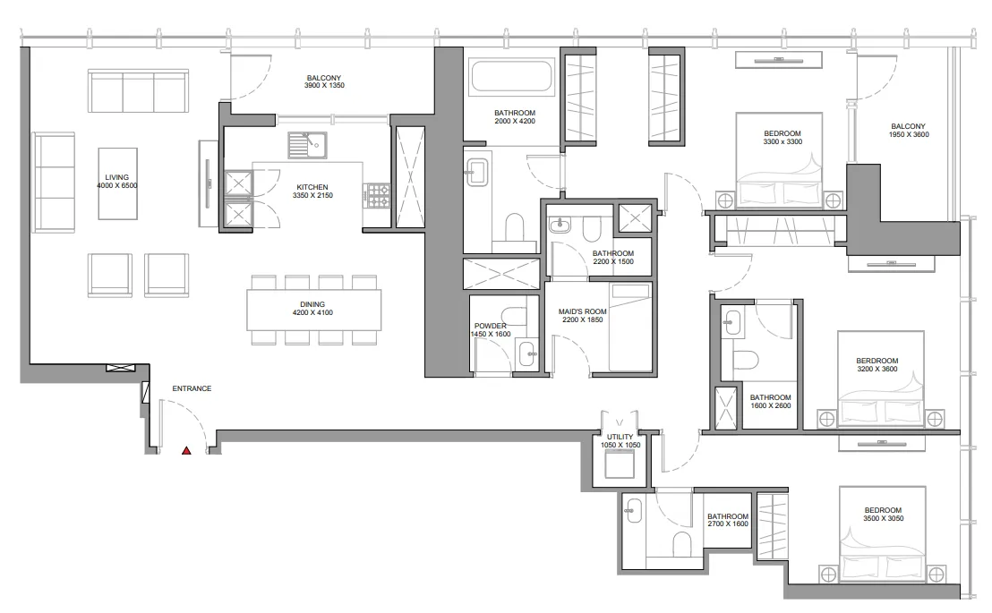 The Element at Sobha One 3 bed floor plan, 1,958 sqft
