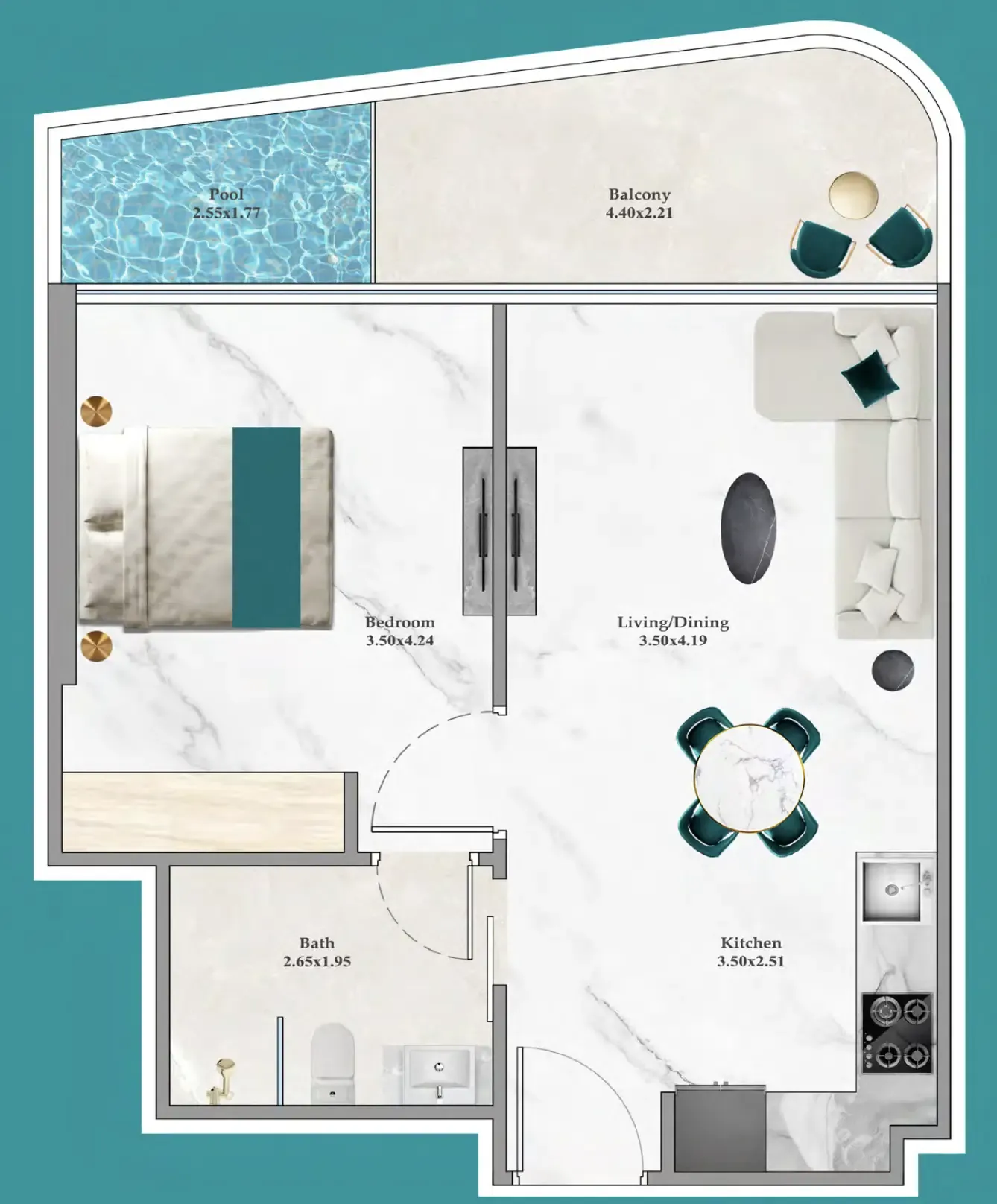 Breez 1 bed floor plan, 603 sqft