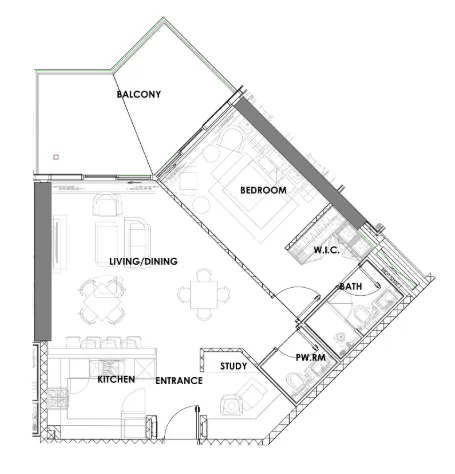 Golf Greens 1 bed floor plan, 1,021 sqft