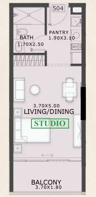 99 Parkplace Studio floor plan, 429 sqft
