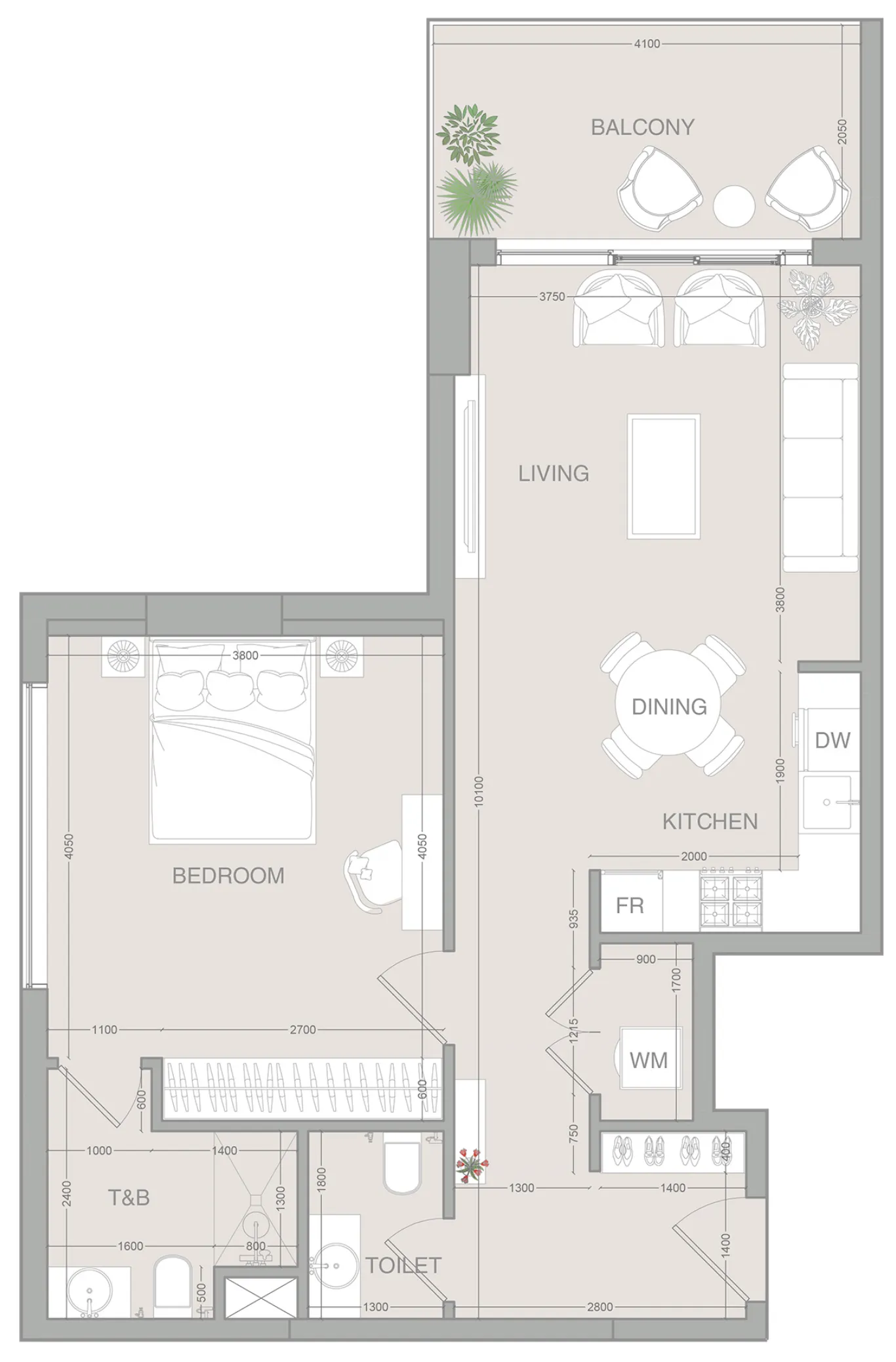 VERDAN1A 1 bed floor plan, 790 sqft