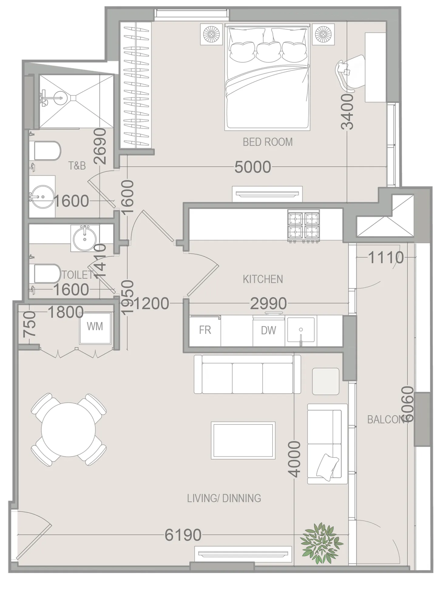 EVERGR1N House 4 1 bed floor plan, 793 sqft