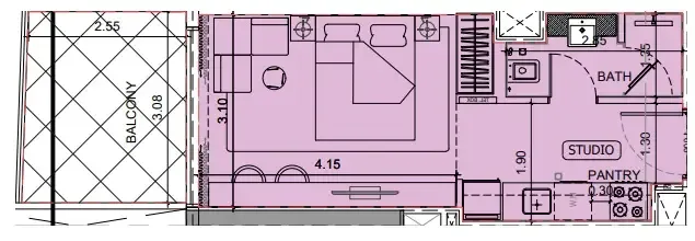 Project Maybach Studio floor plan, 385 sqft