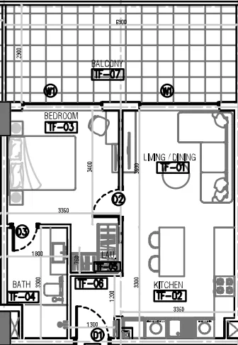 Laya Courtyard 1 bed floor plan, 752 sqft