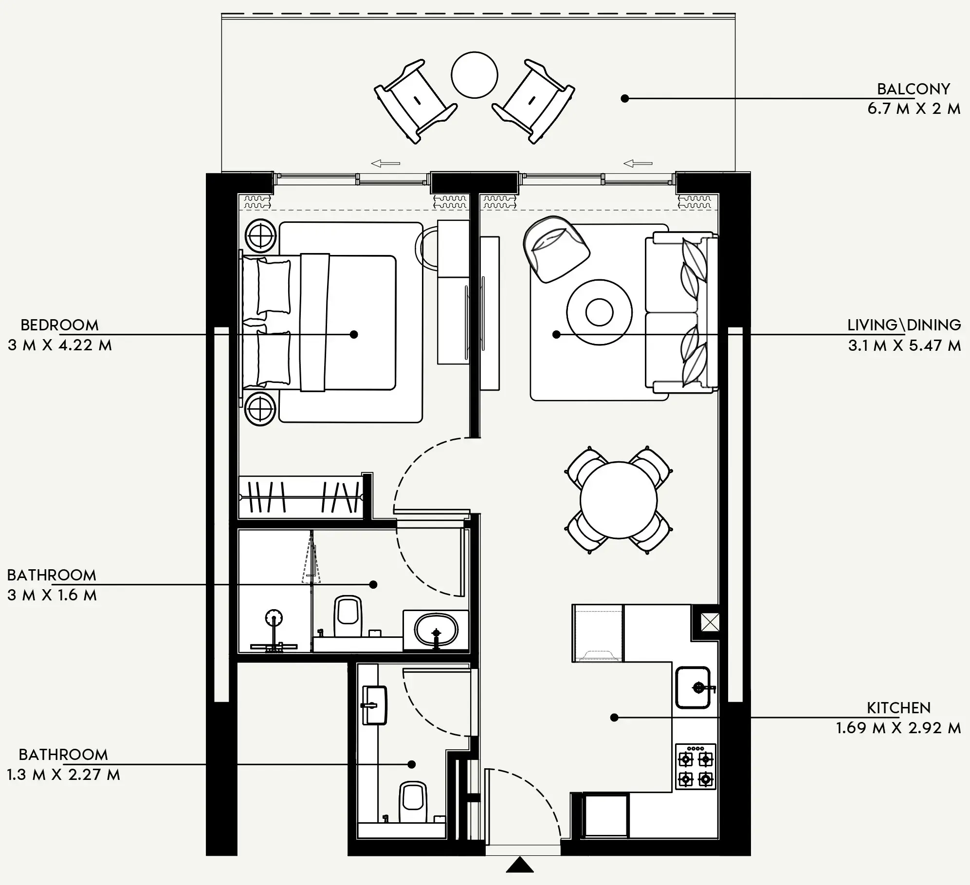 Azizi Venice 1 bed floor plan, 723 sqft